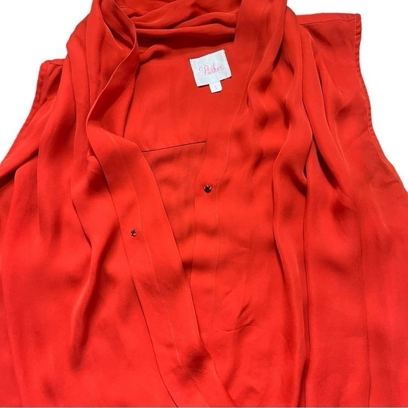 Parker Coral Red Drapped Front Sleeveless Blouse sz S - Picture 4 of 13